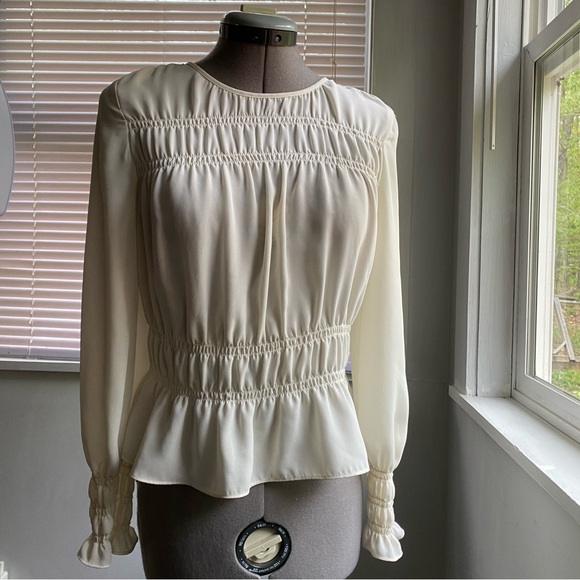CLUB MONACO Women's Off White Long Ruffle Sleeve Blouse Cottagecore Size XS - Picture 8 of 12